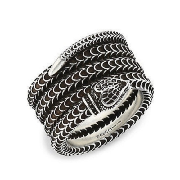 Gucci garden snake sterling silver ring Wide stack Italy 14 American 6.75 New